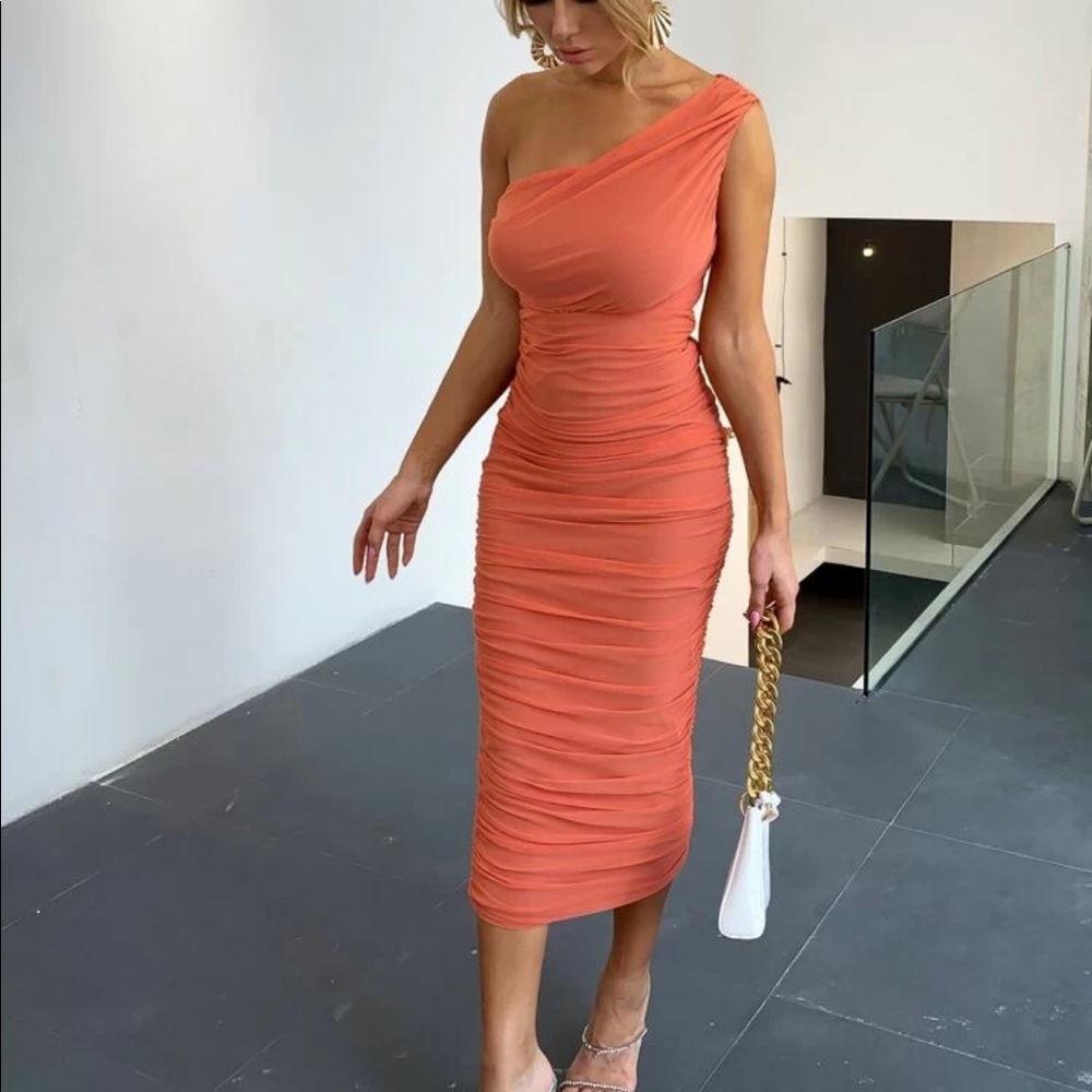 Shein ruched mesh bodycon dress